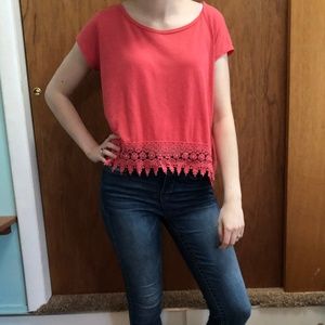 💕Short Sleeve Lace Trim Top